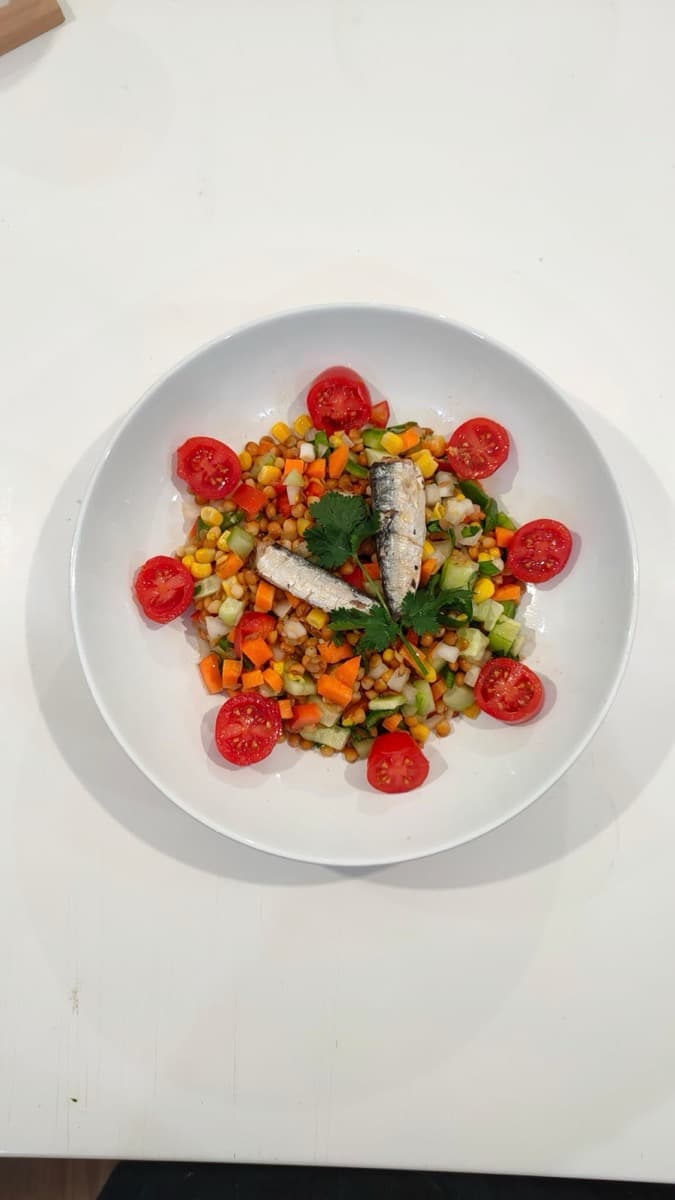 Foto de la receta Ensalada de lentejas con sardinillas